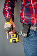 Load image into Gallery viewer, Builder Buddy Magnet Tool Holster with Tool Clip - Strong Magnet AND Clip-On Drill Holder or Tape Measure